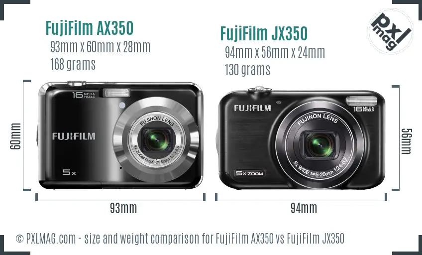 FujiFilm AX350 vs FujiFilm JX350 size comparison