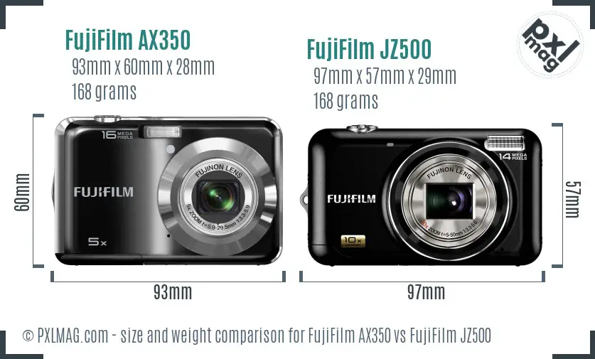 FujiFilm AX350 vs FujiFilm JZ500 size comparison