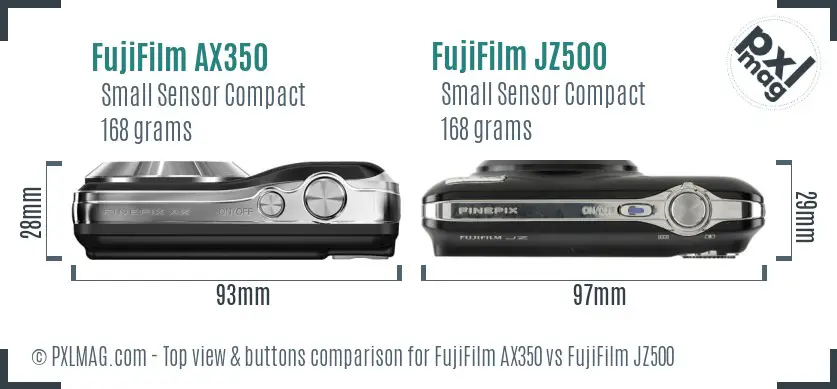 FujiFilm AX350 vs FujiFilm JZ500 top view buttons comparison