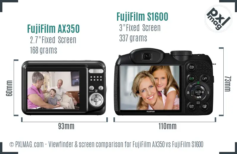 FujiFilm AX350 vs FujiFilm S1600 Screen and Viewfinder comparison FujiFilm AX350 vs FujiFilm S1600 Screen and Viewfinder comparison