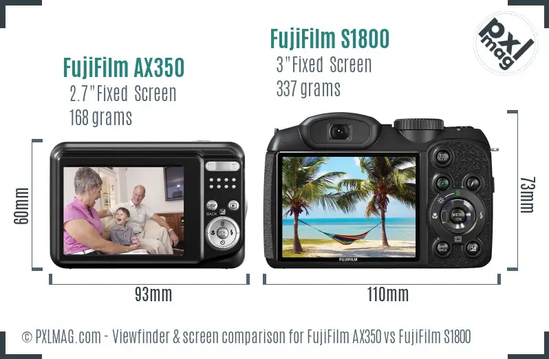FujiFilm AX350 vs FujiFilm S1800 Screen and Viewfinder comparison FujiFilm AX350 vs FujiFilm S1800 Screen and Viewfinder comparison