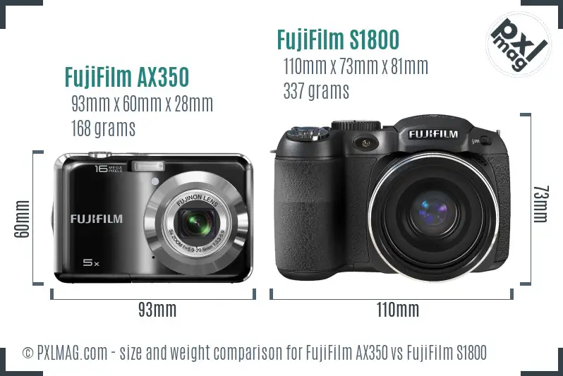 FujiFilm AX350 vs FujiFilm S1800 size comparison FujiFilm AX350 vs FujiFilm S1800 size comparison