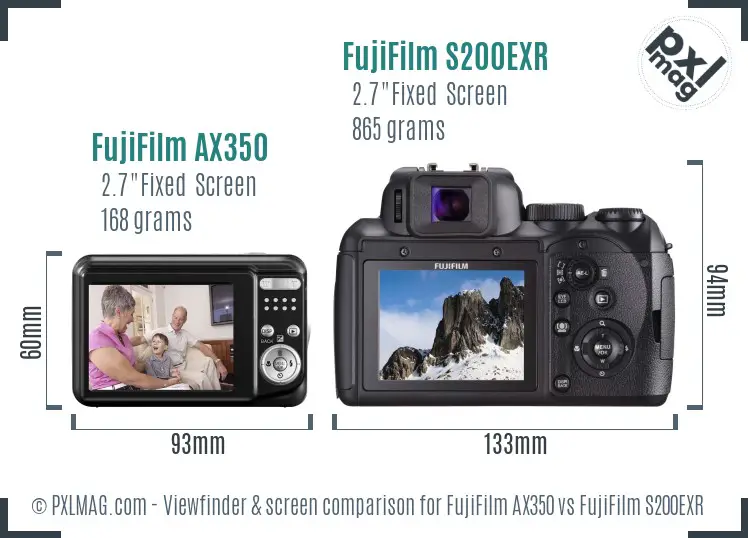 FujiFilm AX350 vs FujiFilm S200EXR Screen and Viewfinder comparison