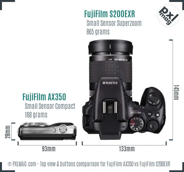 FujiFilm AX350 vs FujiFilm S200EXR top view buttons comparison