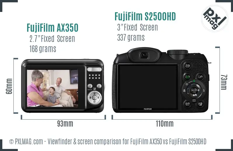 FujiFilm AX350 vs FujiFilm S2500HD Screen and Viewfinder comparison