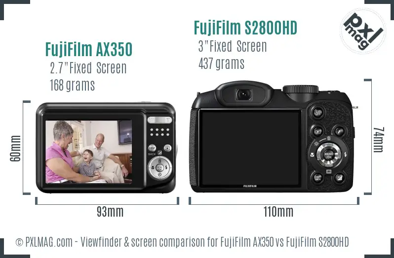FujiFilm AX350 vs FujiFilm S2800HD Screen and Viewfinder comparison