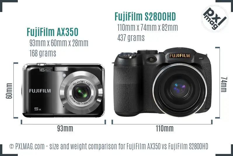 FujiFilm AX350 vs FujiFilm S2800HD size comparison