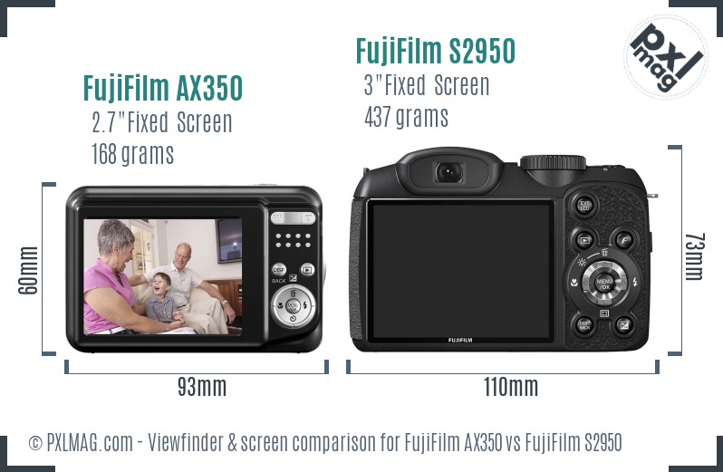 FujiFilm AX350 vs FujiFilm S2950 Screen and Viewfinder comparison