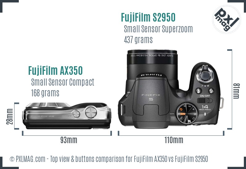 FujiFilm AX350 vs FujiFilm S2950 top view buttons comparison