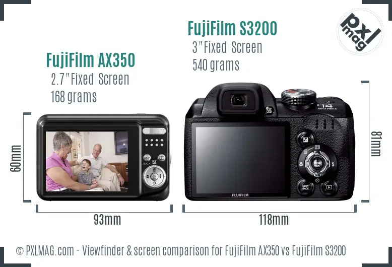 FujiFilm AX350 vs FujiFilm S3200 Screen and Viewfinder comparison FujiFilm AX350 vs FujiFilm S3200 Screen and Viewfinder comparison