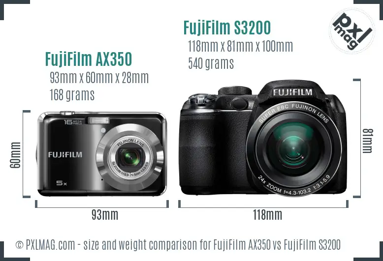 FujiFilm AX350 vs FujiFilm S3200 size comparison FujiFilm AX350 vs FujiFilm S3200 size comparison