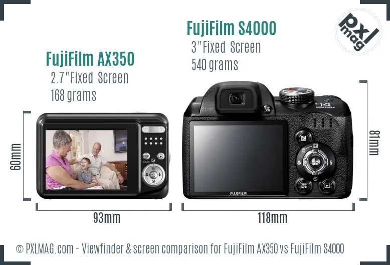FujiFilm AX350 vs FujiFilm S4000 Screen and Viewfinder comparison