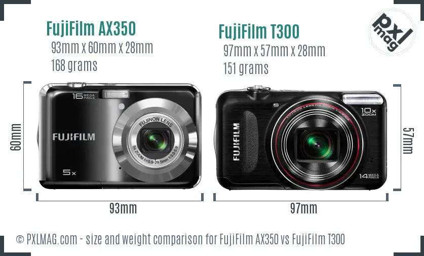 FujiFilm AX350 vs FujiFilm T300 size comparison