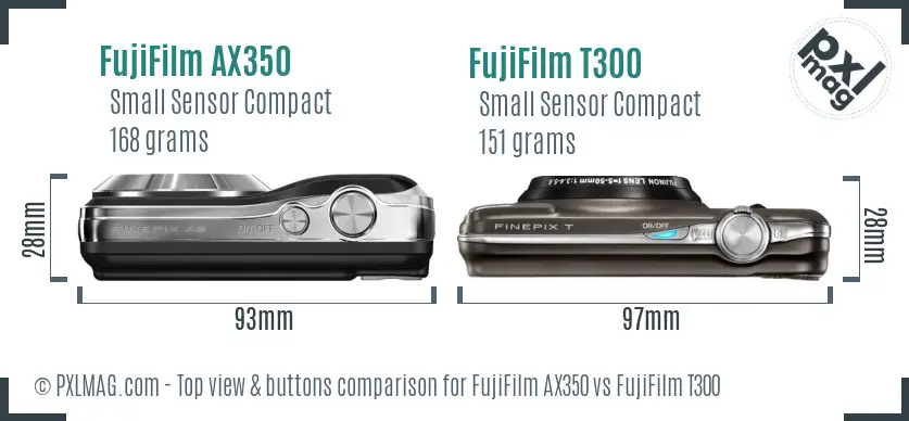 FujiFilm AX350 vs FujiFilm T300 top view buttons comparison