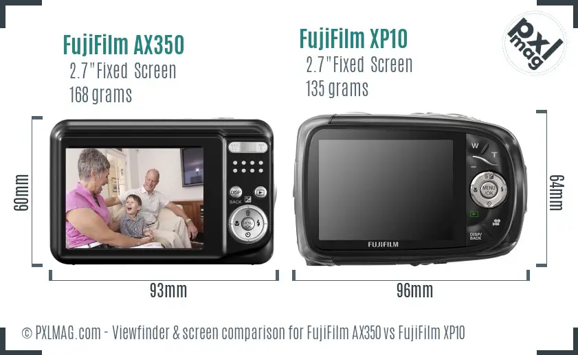 FujiFilm AX350 vs FujiFilm XP10 Screen and Viewfinder comparison