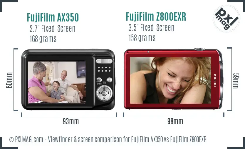FujiFilm AX350 vs FujiFilm Z800EXR Screen and Viewfinder comparison