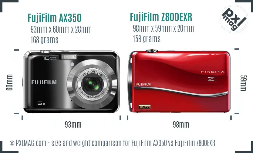 FujiFilm AX350 vs FujiFilm Z800EXR size comparison