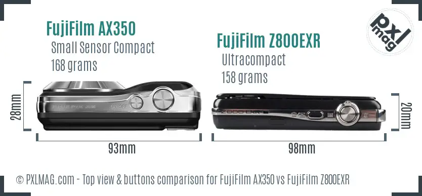 FujiFilm AX350 vs FujiFilm Z800EXR top view buttons comparison