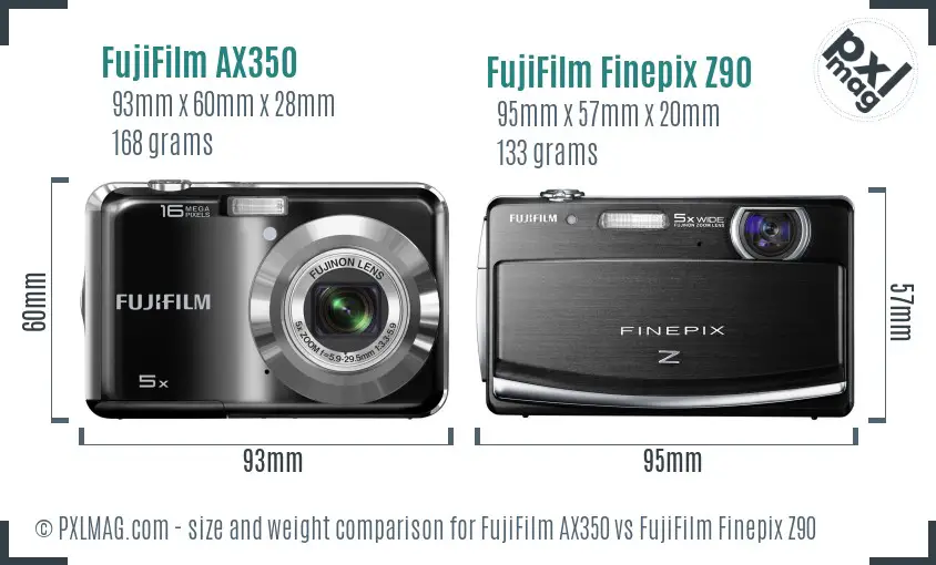 FujiFilm AX350 vs FujiFilm Finepix Z90 size comparison