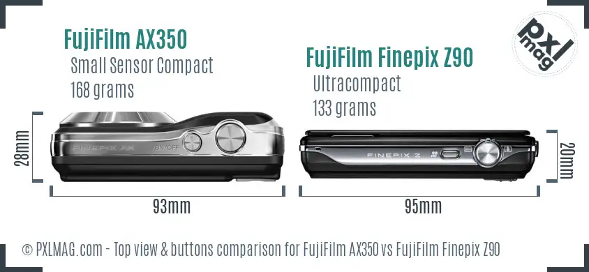 FujiFilm AX350 vs FujiFilm Finepix Z90 top view buttons comparison