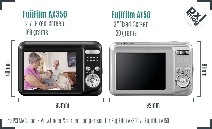 FujiFilm AX350 vs Fujifilm A150 Screen and Viewfinder comparison
