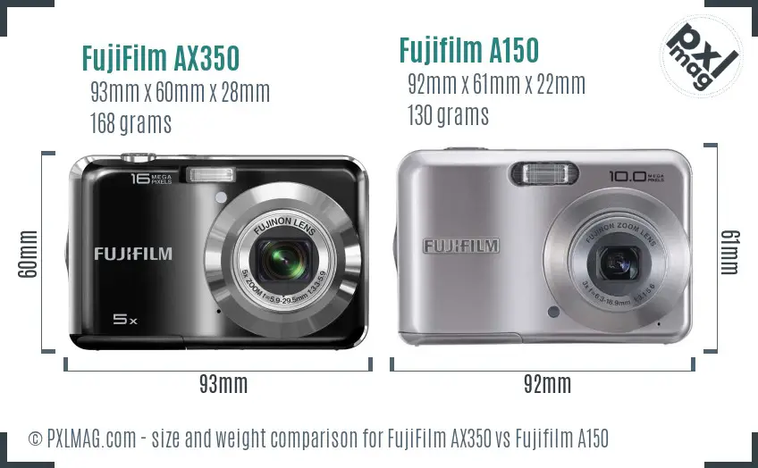 FujiFilm AX350 vs Fujifilm A150 size comparison