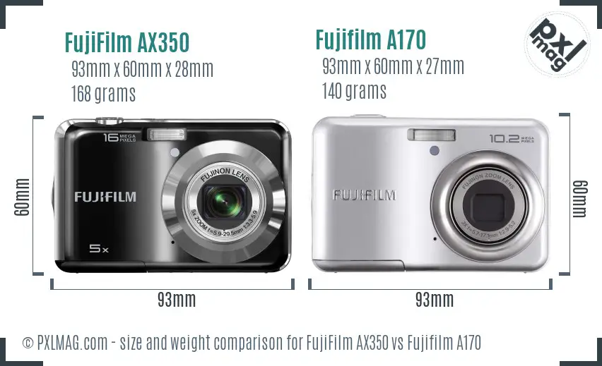 FujiFilm AX350 vs Fujifilm A170 size comparison