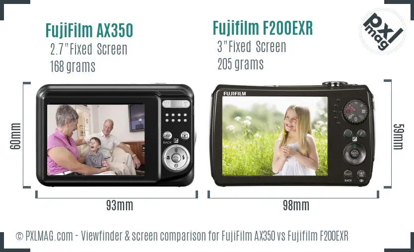 FujiFilm AX350 vs Fujifilm F200EXR Screen and Viewfinder comparison