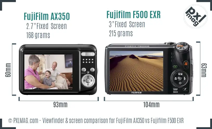 FujiFilm AX350 vs Fujifilm F500 EXR Screen and Viewfinder comparison