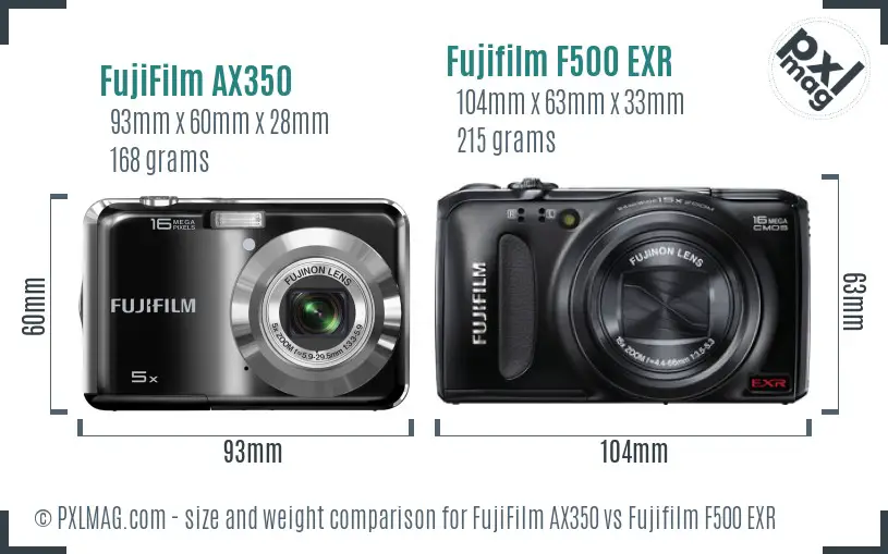 FujiFilm AX350 vs Fujifilm F500 EXR size comparison