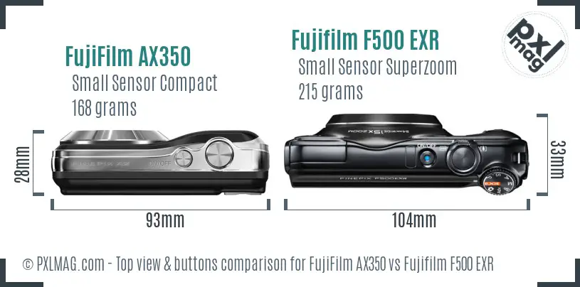 FujiFilm AX350 vs Fujifilm F500 EXR top view buttons comparison