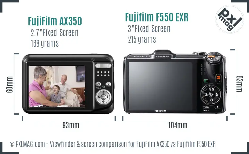 FujiFilm AX350 vs Fujifilm F550 EXR Screen and Viewfinder comparison