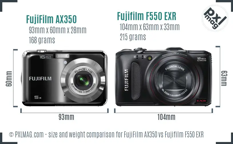 FujiFilm AX350 vs Fujifilm F550 EXR size comparison