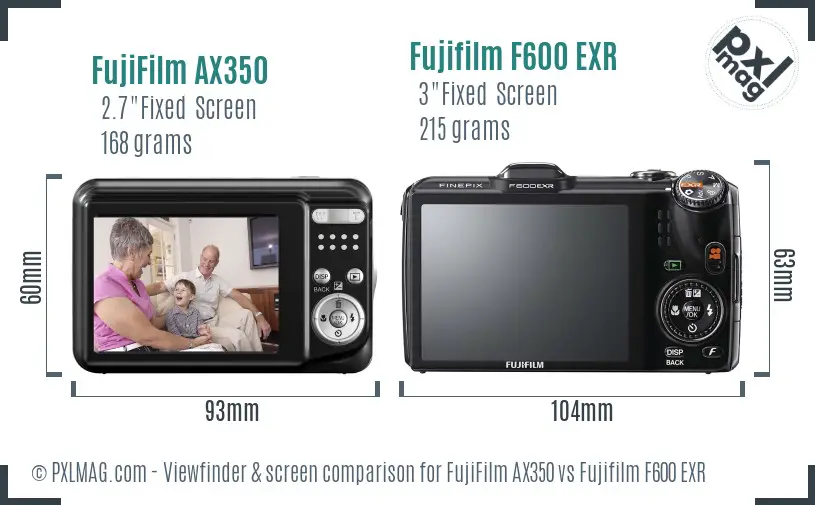 FujiFilm AX350 vs Fujifilm F600 EXR Screen and Viewfinder comparison