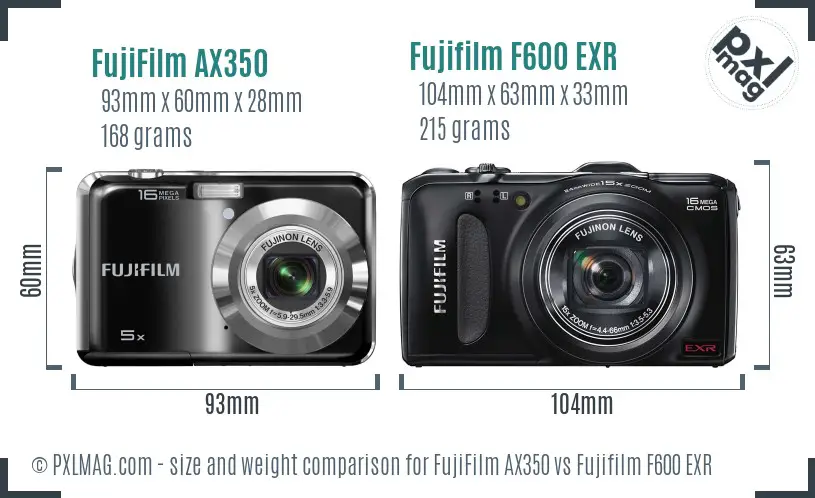 FujiFilm AX350 vs Fujifilm F600 EXR size comparison