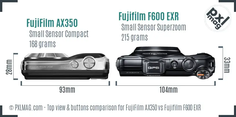 FujiFilm AX350 vs Fujifilm F600 EXR top view buttons comparison