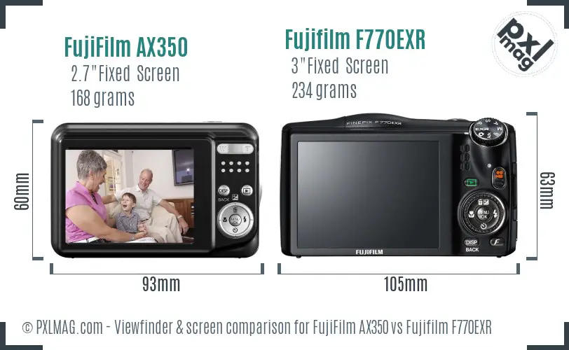 FujiFilm AX350 vs Fujifilm F770EXR Screen and Viewfinder comparison