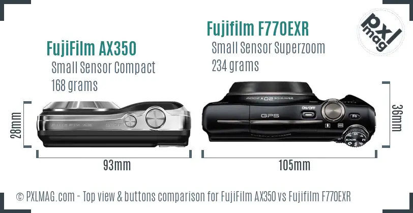 FujiFilm AX350 vs Fujifilm F770EXR top view buttons comparison