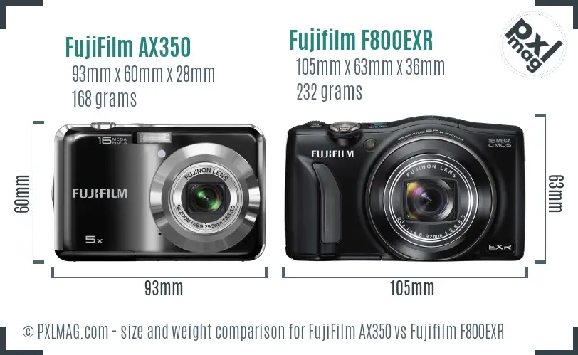 FujiFilm AX350 vs Fujifilm F800EXR size comparison FujiFilm AX350 vs Fujifilm F800EXR size comparison