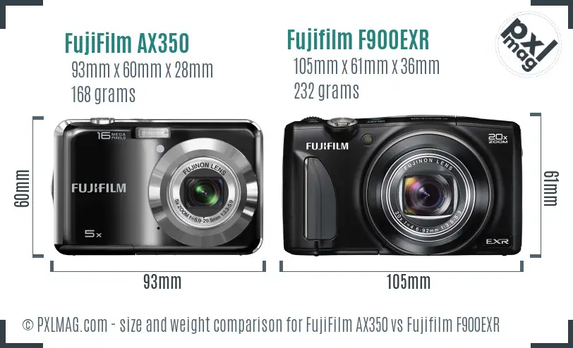 FujiFilm AX350 vs Fujifilm F900EXR size comparison