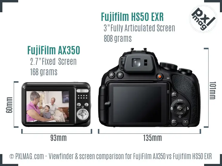 FujiFilm AX350 vs Fujifilm HS50 EXR Screen and Viewfinder comparison FujiFilm AX350 vs Fujifilm HS50 EXR Screen and Viewfinder comparison