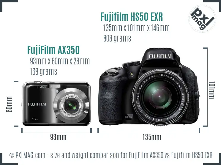 FujiFilm AX350 vs Fujifilm HS50 EXR size comparison FujiFilm AX350 vs Fujifilm HS50 EXR size comparison