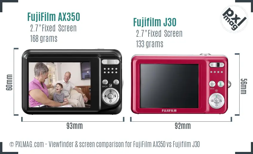 FujiFilm AX350 vs Fujifilm J30 Screen and Viewfinder comparison