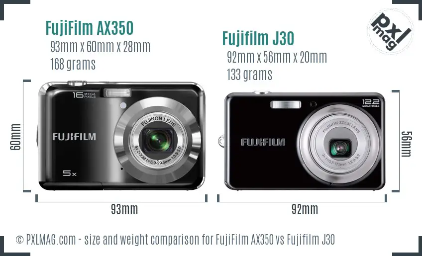 FujiFilm AX350 vs Fujifilm J30 size comparison