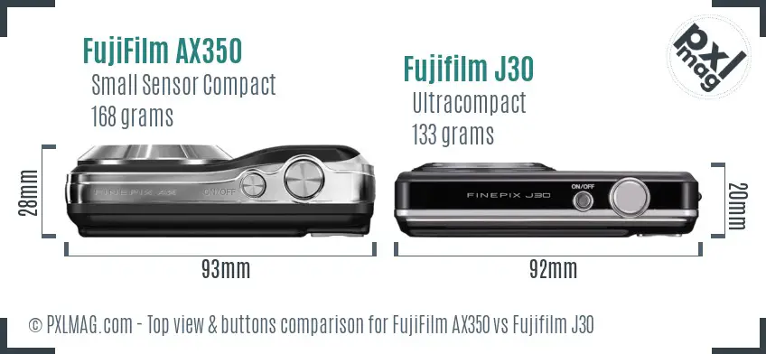 FujiFilm AX350 vs Fujifilm J30 top view buttons comparison