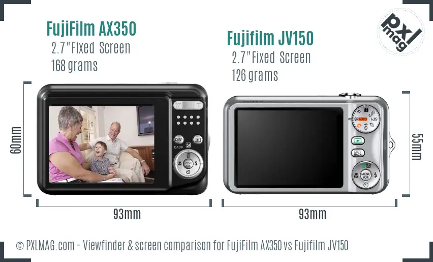 FujiFilm AX350 vs Fujifilm JV150 Screen and Viewfinder comparison