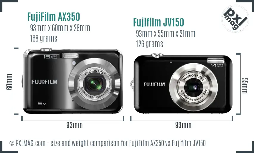 FujiFilm AX350 vs Fujifilm JV150 size comparison