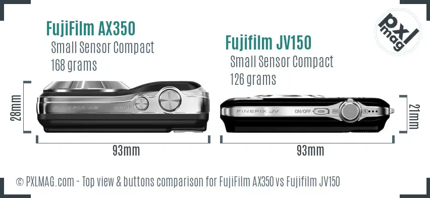 FujiFilm AX350 vs Fujifilm JV150 top view buttons comparison