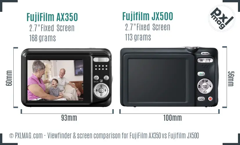 FujiFilm AX350 vs Fujifilm JX500 Screen and Viewfinder comparison