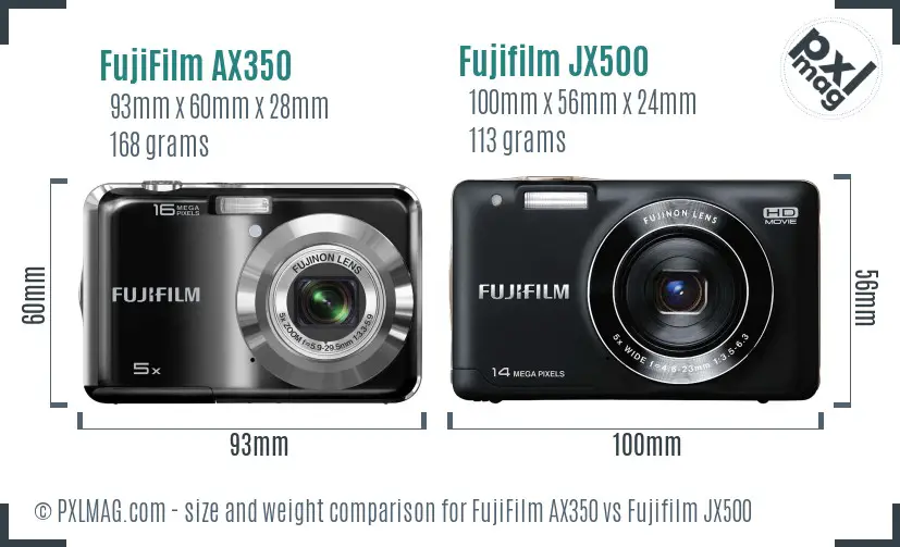 FujiFilm AX350 vs Fujifilm JX500 size comparison